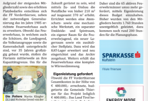 Zeitungsartikel: Zu- und Umbau Feuerwehrhaus 05.02.2021